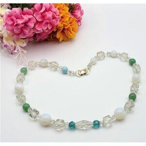 France Moonstone Crystal Agate Gemstone Beaded Necklace 19" Multicolor